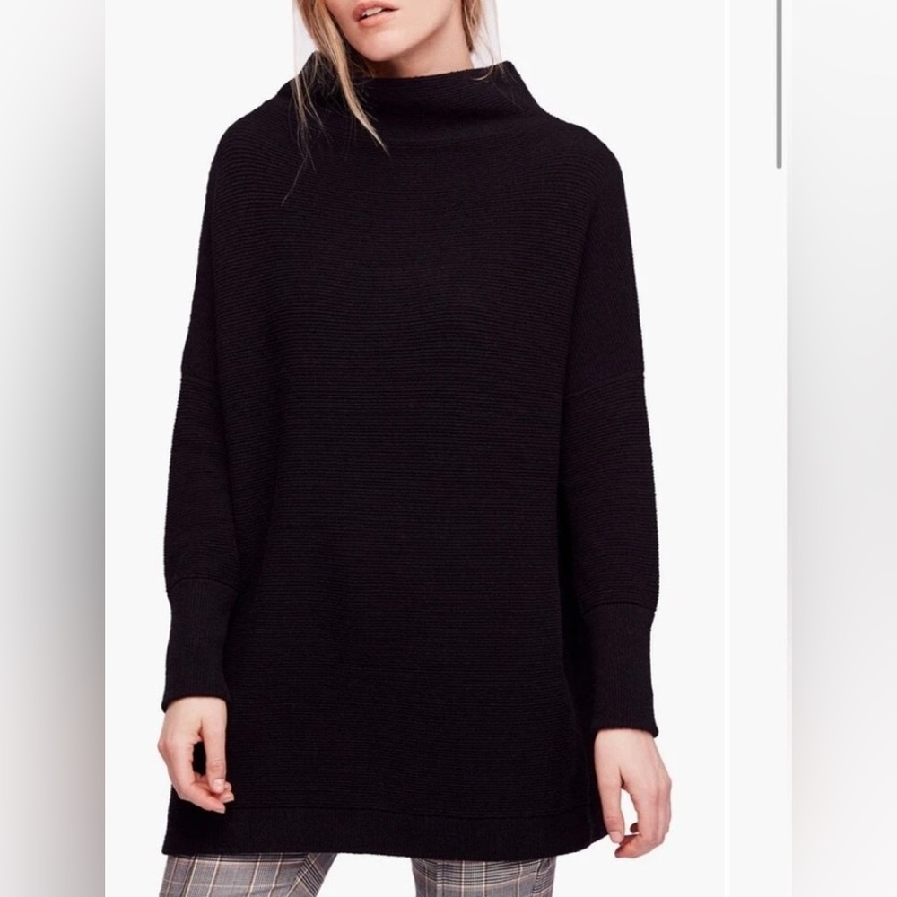 Free People Womens Small Black Ottoman Slouchy Tunic Mock Neck Oversized Sweater